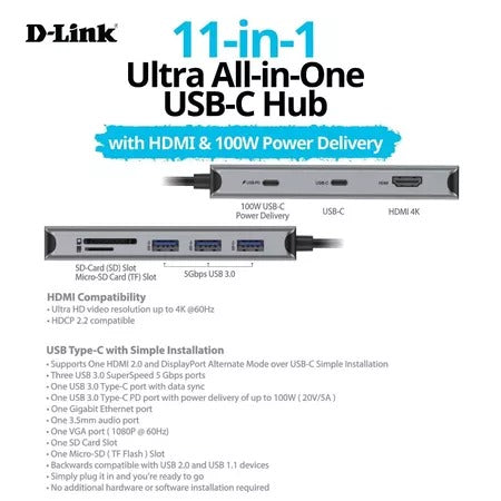 11-in-1 USB-C Hub with 100W Power Delivery